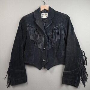 Pioneer Wear Vintage Suede Leather Fringe Jackets Western Cowgirl Womens Size 10